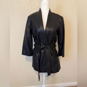 Just Female Kimono Style Black Leather Jacket- Size S